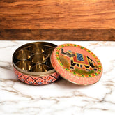 Hand Painted Spice Box With 7 Compartments - Orange And Red
